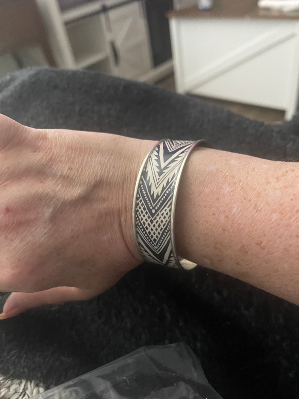 Silver-Tone Aztec Pattern Cuff Bracelet